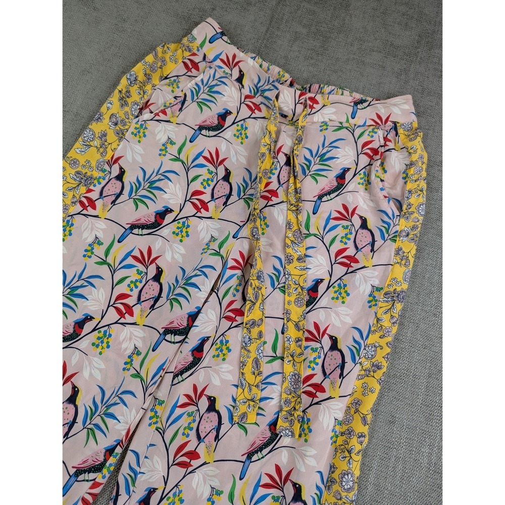 Boden Silk Pants Womens US 2 UK 6 Pink Foral Bird Cropped Artsy Abstract
